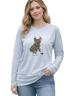 J. Crew Collector Tee XL Light Blue Festive Frenchie Holiday Dog Shirt 
ZZ